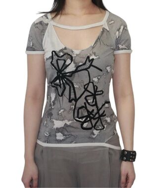 Christian Dior Vintage S/S 2006 Ribbon Graphic Short Sleeve Top